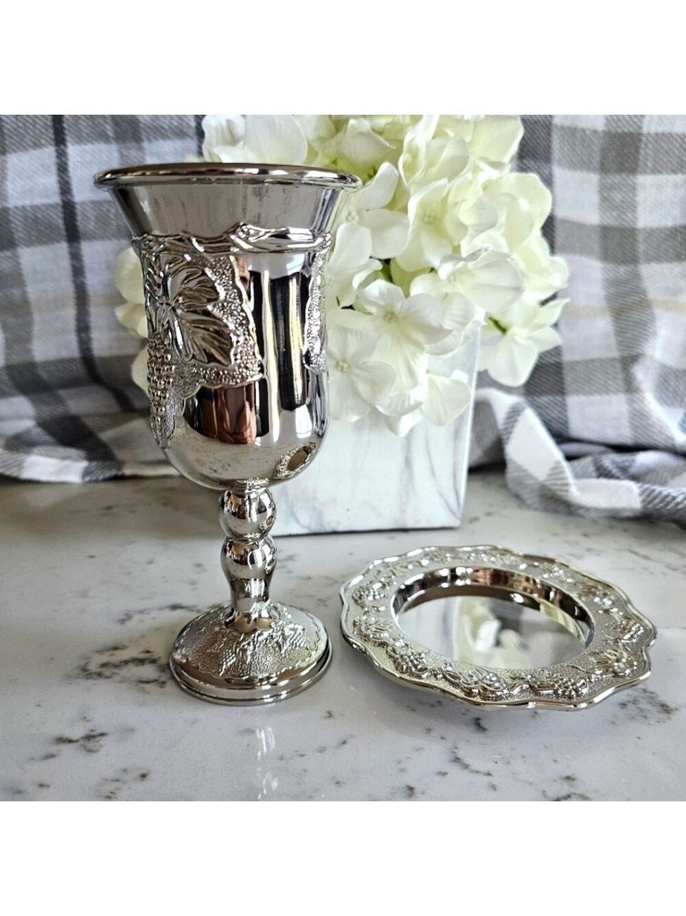 Silver Decorative Chalice and Tray Set - Elegant Home Accent